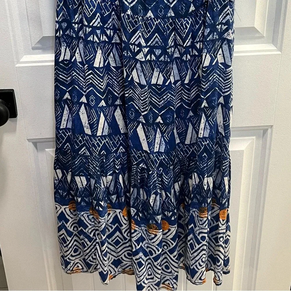 Knox Rose A-Line Blue Geometric Short-Sleeve Midi‎ Dress. Size Large. - Picture 7 of 13